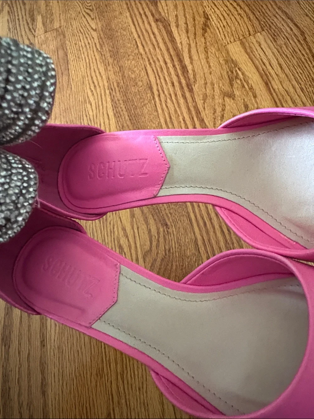 Schutz Linara Hot Pink Crystal Wrap Ankle-Strap Pointed-Toe Heels Size 7B
